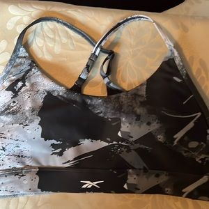 Size L- Reebok Lux Strappy Bra - Black and White